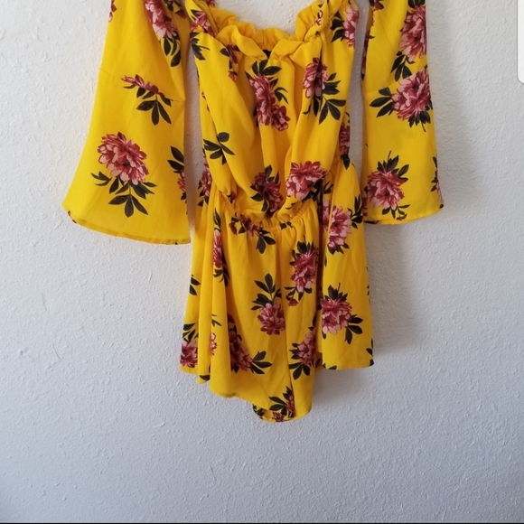 Pants - springtime floral off the shoulder romper shorts